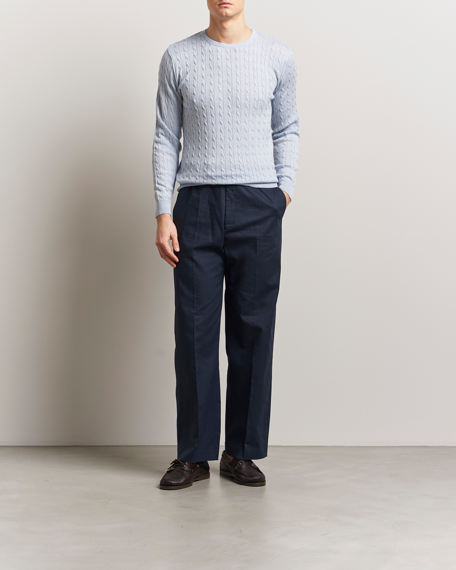 Homme | Pulls Et Tricots | Stenströms | Merino Cable Crew Neck Light Blue
