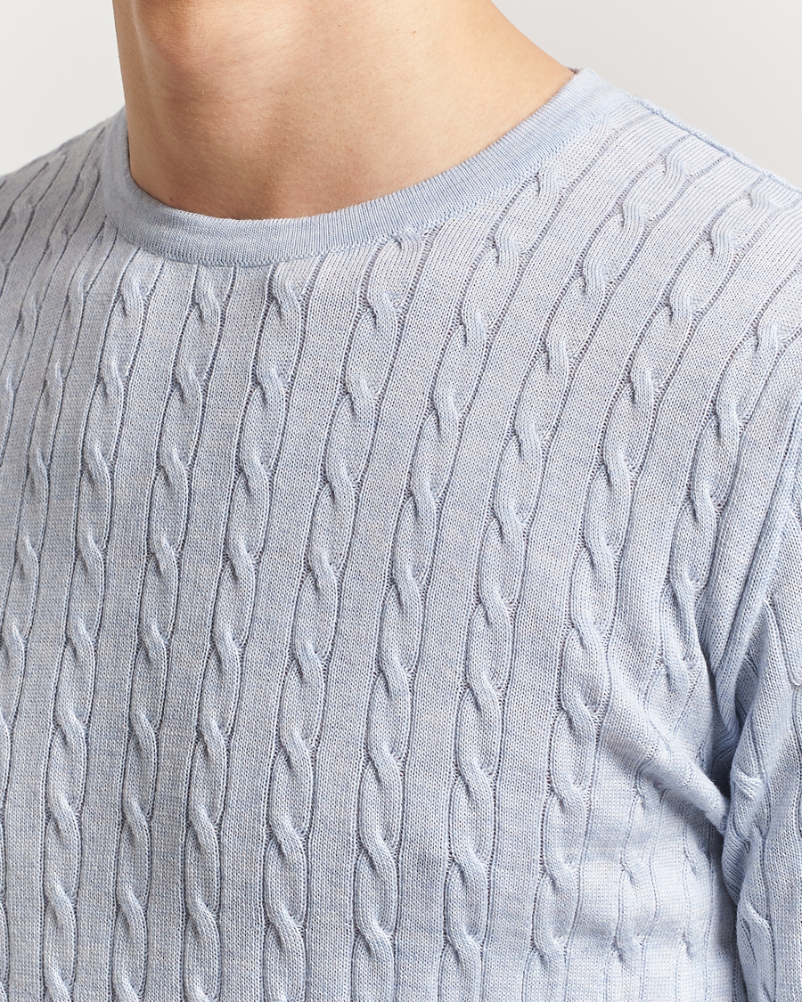 Homme | Pulls Et Tricots | Stenströms | Merino Cable Crew Neck Light Blue