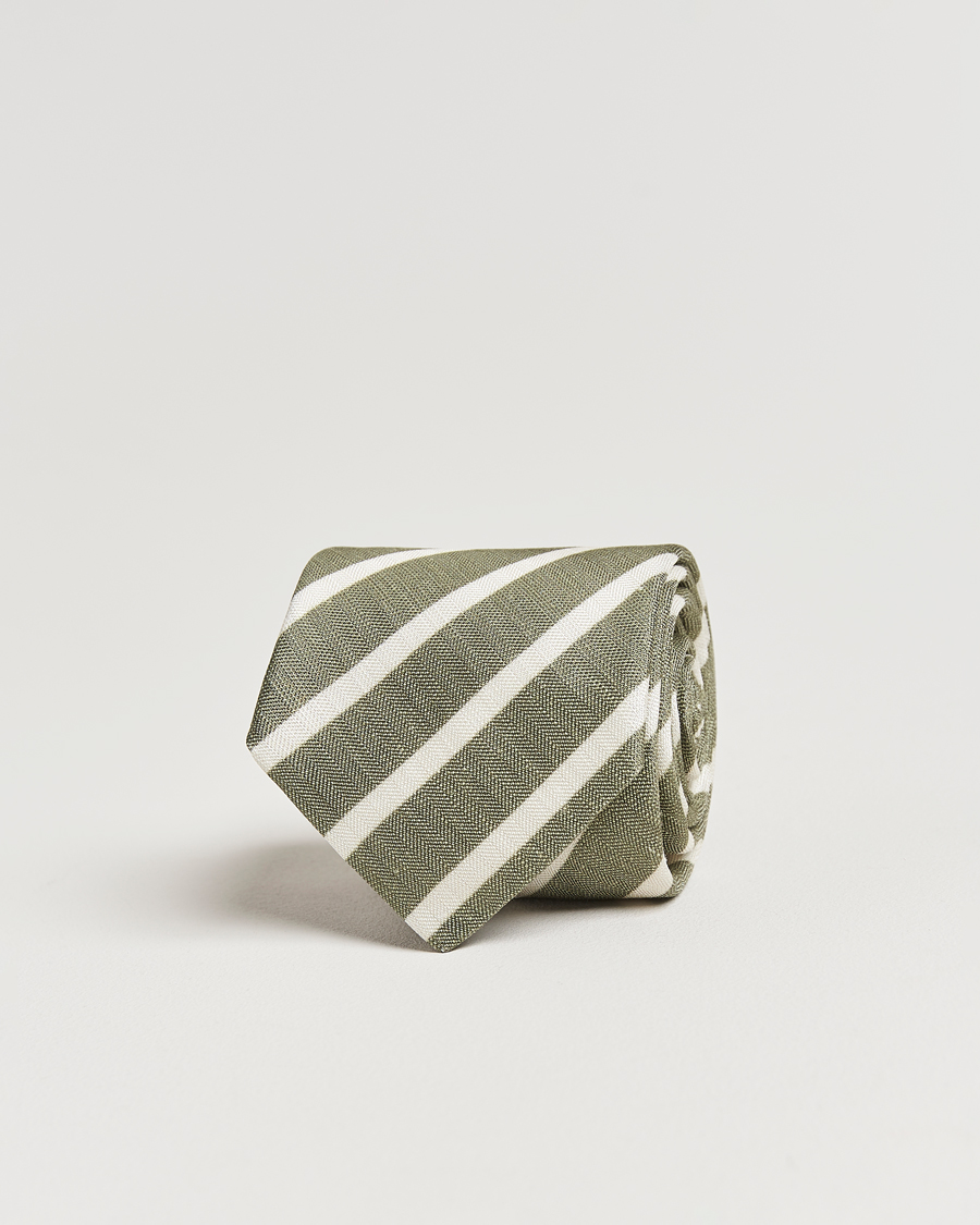 Homme | Stenströms Silk/Linen Striped Tie Green | Stenströms | Silk/Linen Striped Tie Green