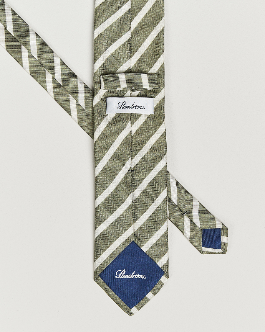 Homme | Stenströms Silk/Linen Striped Tie Green | Stenströms | Silk/Linen Striped Tie Green