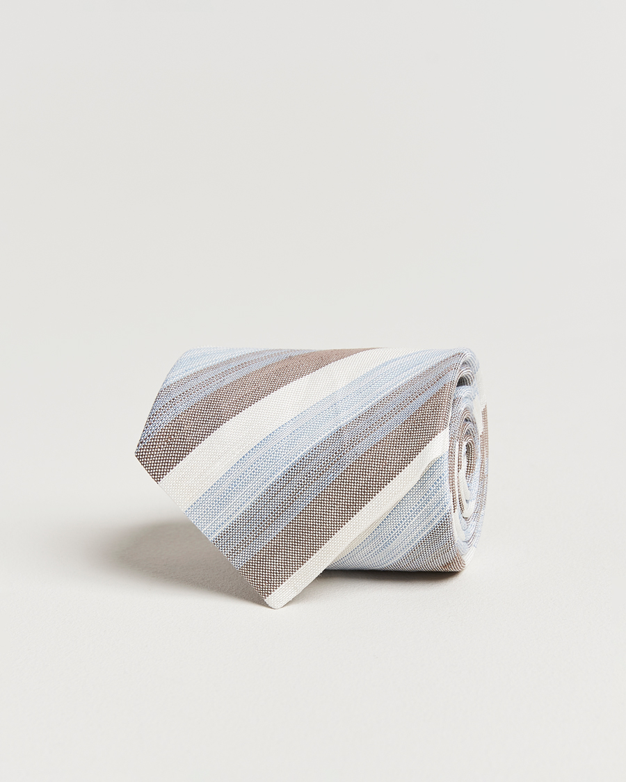 Homme | Stenströms Silk/Linen Mutli Striped Tie Brown | Stenströms | Silk/Linen Mutli Striped Tie Brown