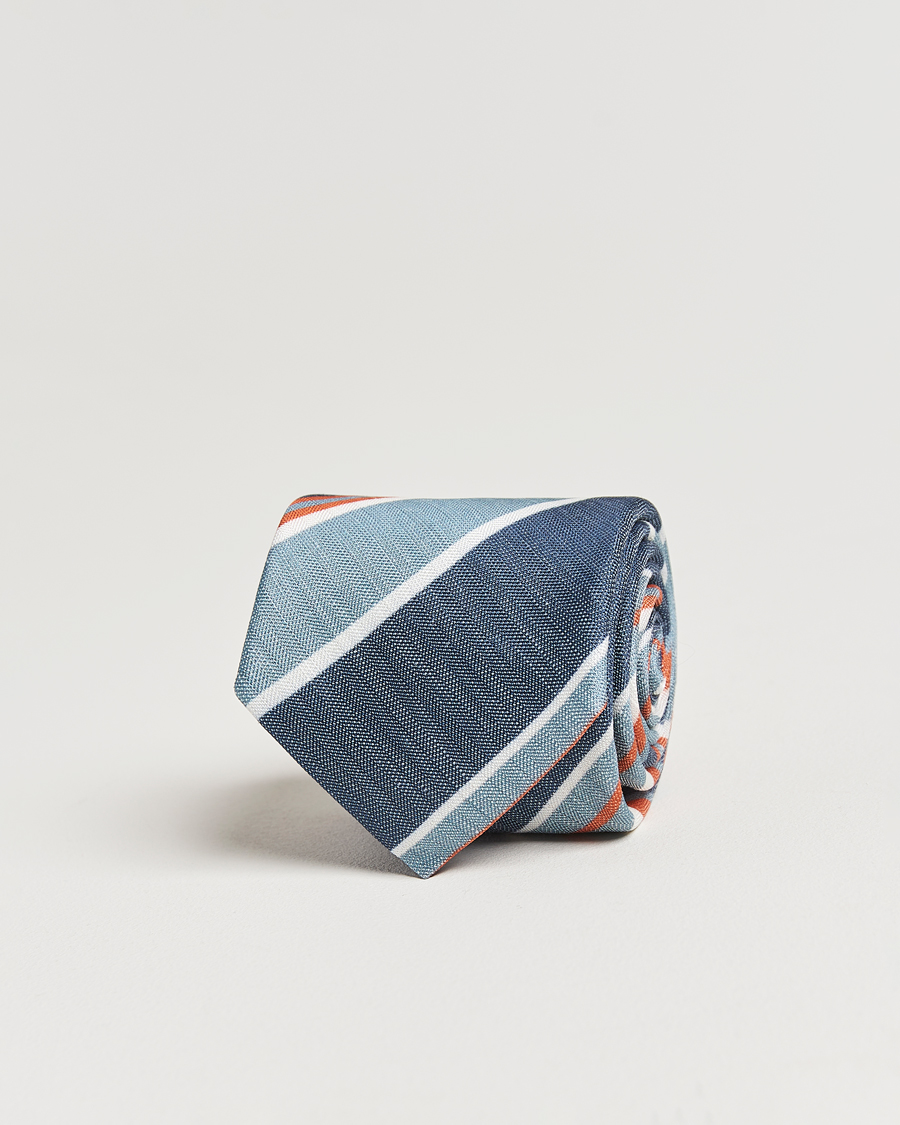 Homme | Stenströms Silk/Linen Mutli Striped Tie Blue | Stenströms | Silk/Linen Mutli Striped Tie Blue