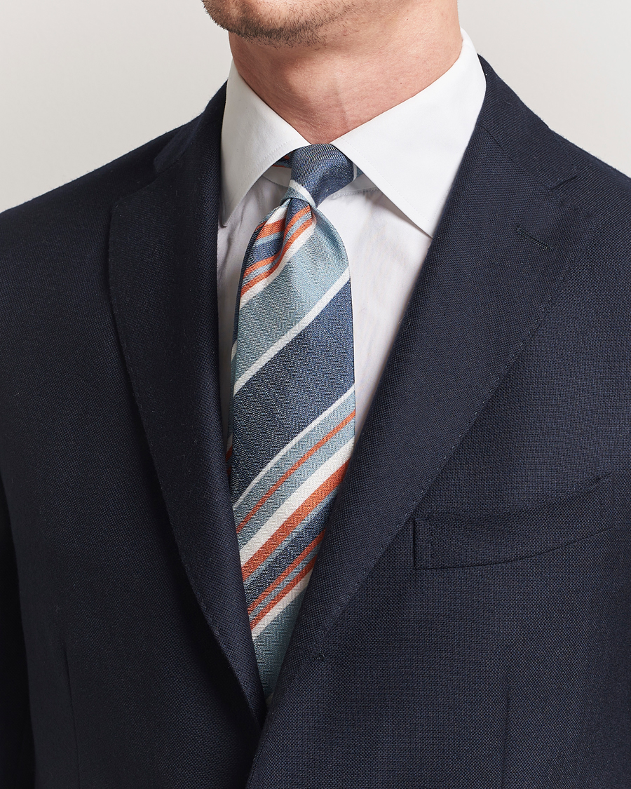 Homme | Stenströms Silk/Linen Mutli Striped Tie Blue | Stenströms | Silk/Linen Mutli Striped Tie Blue