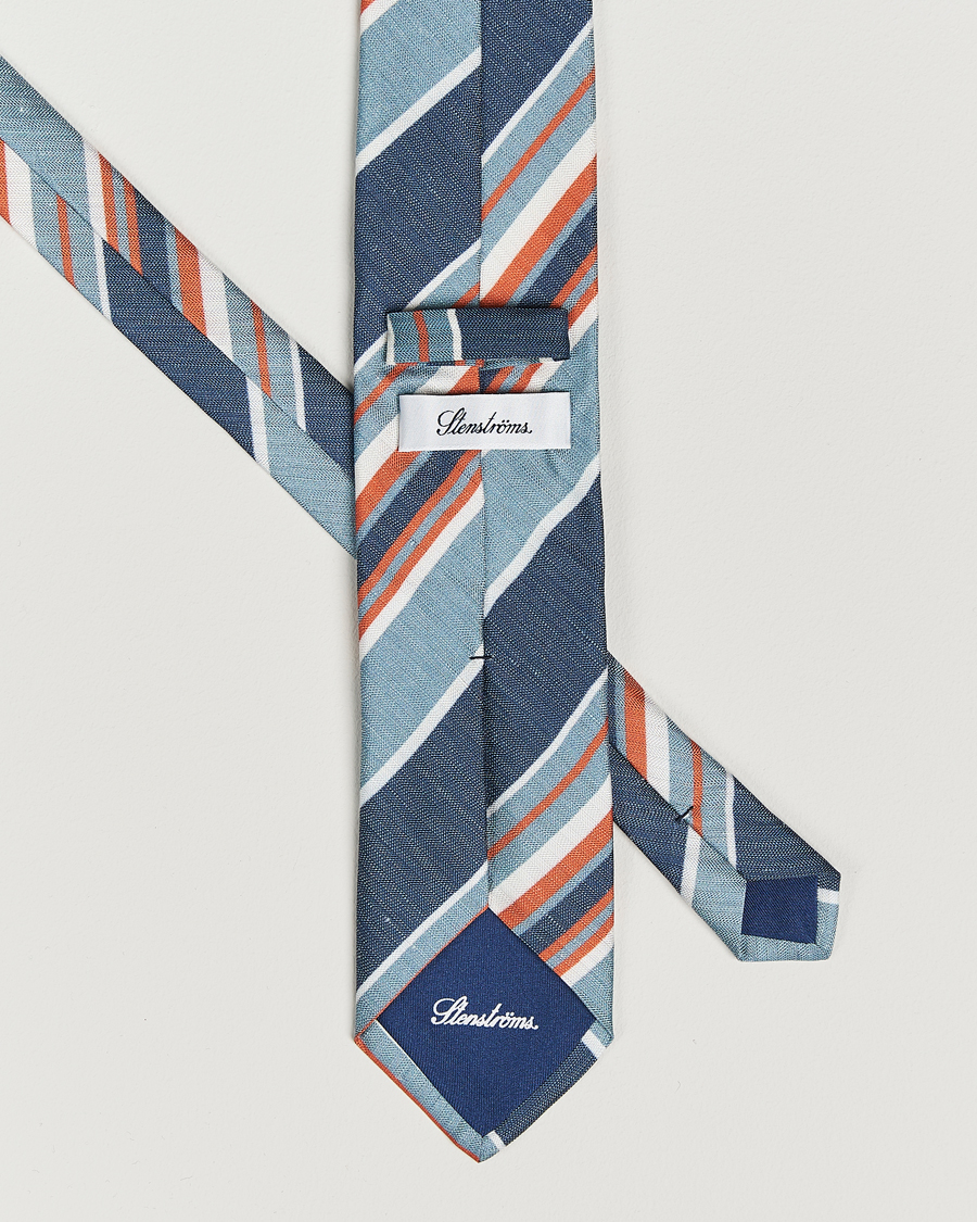 Homme | Stenströms Silk/Linen Mutli Striped Tie Blue | Stenströms | Silk/Linen Mutli Striped Tie Blue