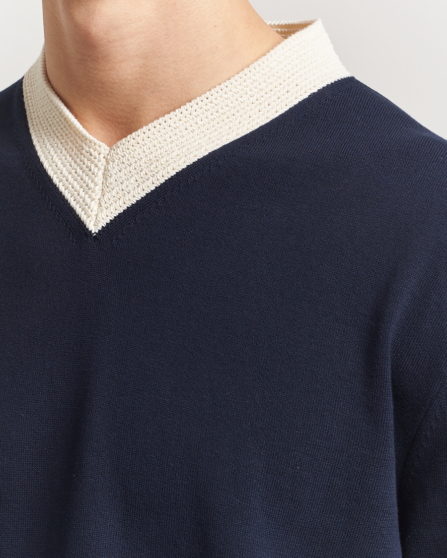 Homme | Pulls Et Tricots | Jil Sander | Contrast Trim V-Neck Sweater Navy