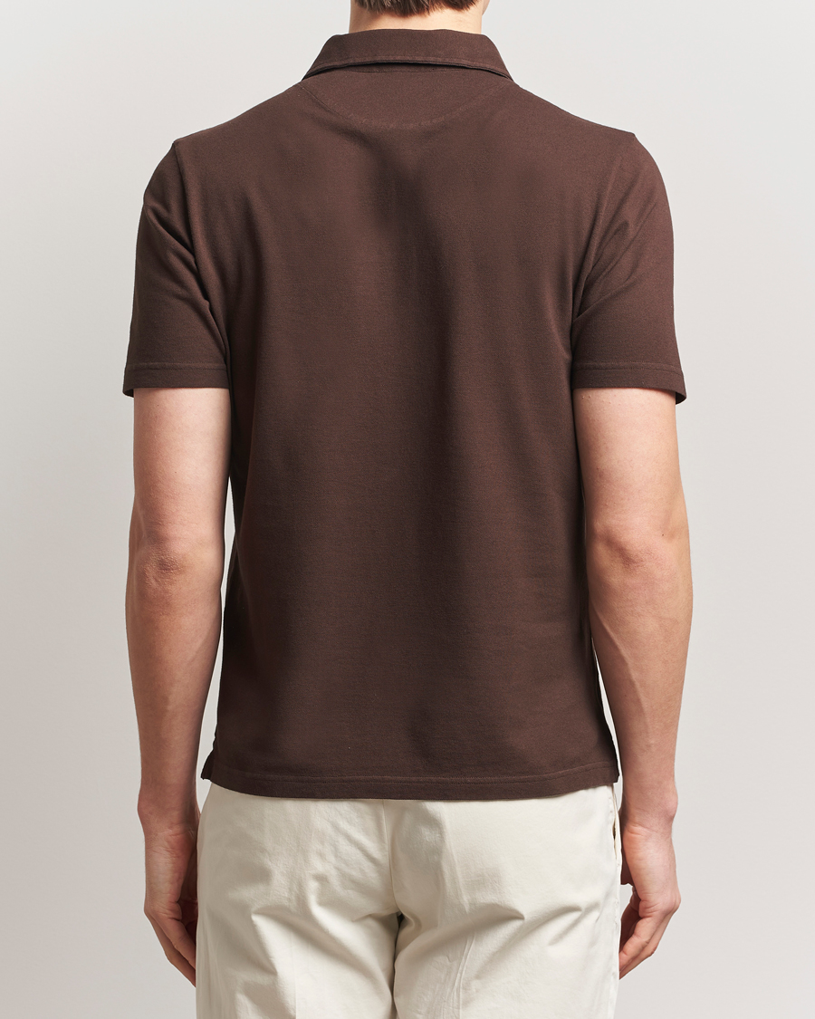 Homme | Polos | Zanone | Soft Cotton Piquet Polo Dark Brown