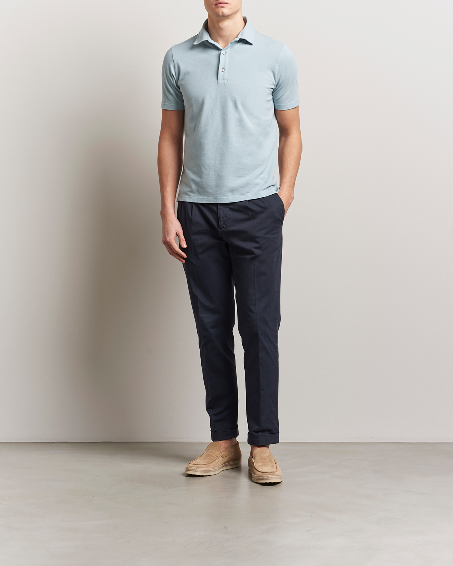 Homme | Polos | Zanone | Soft Cotton Piquet Polo Light Blue