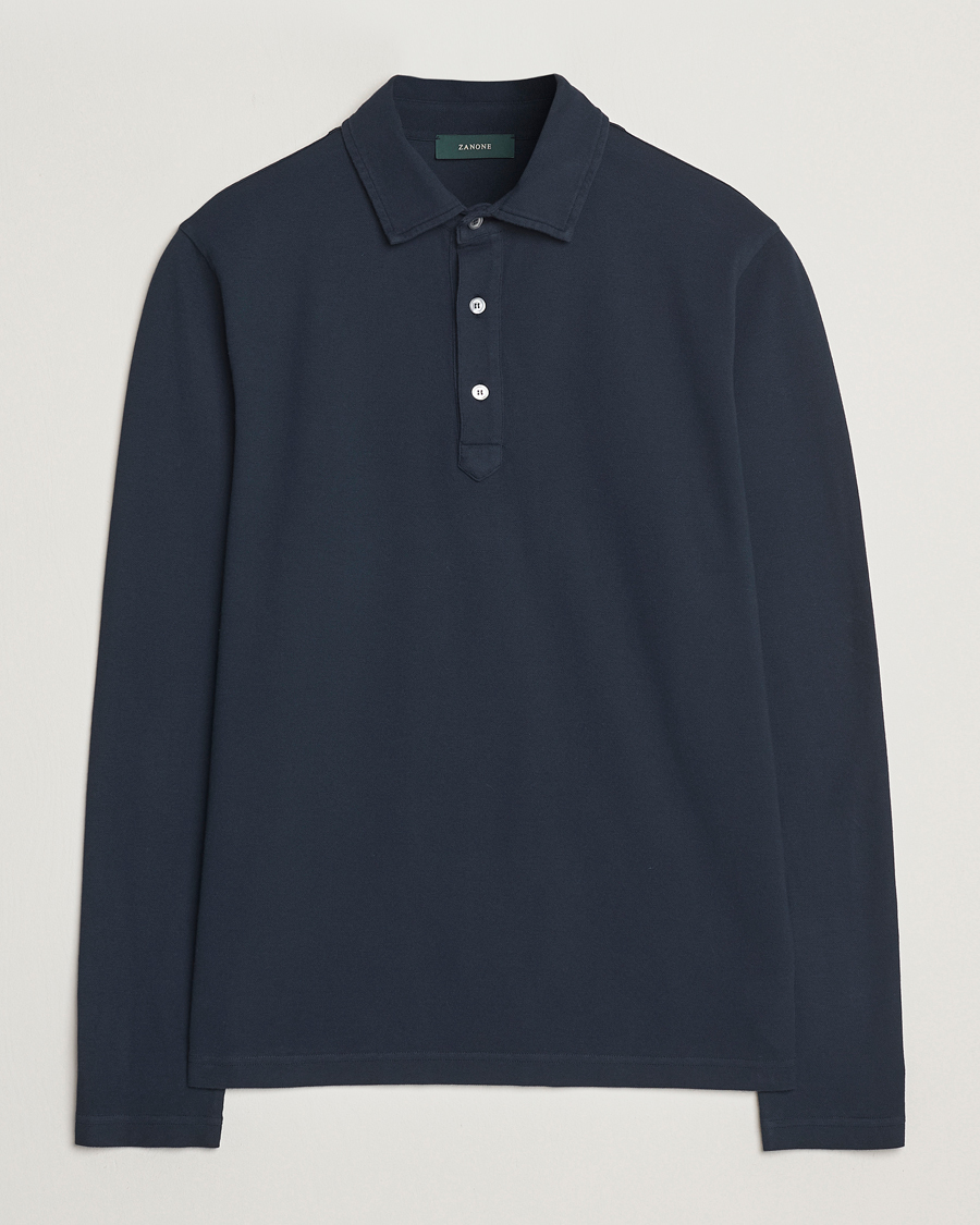 Homme | Pulls Et Tricots | Zanone | Soft Cotton Piquet Long Sleeve Polo Navy