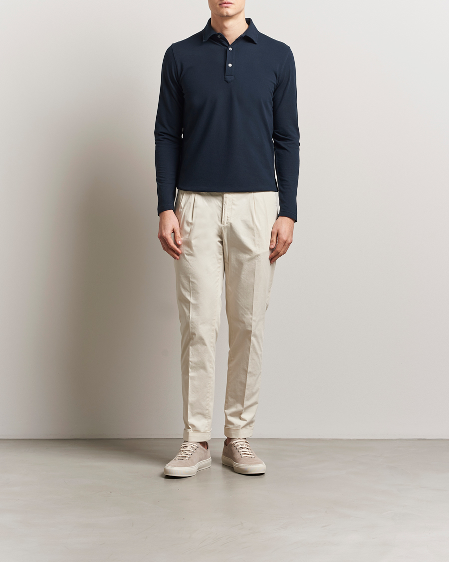 Homme | Pulls Et Tricots | Zanone | Soft Cotton Piquet Long Sleeve Polo Navy