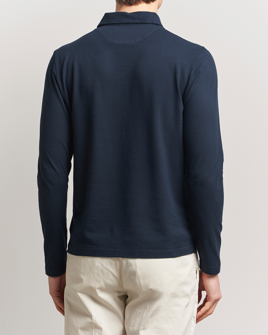 Homme | Pulls Et Tricots | Zanone | Soft Cotton Piquet Long Sleeve Polo Navy