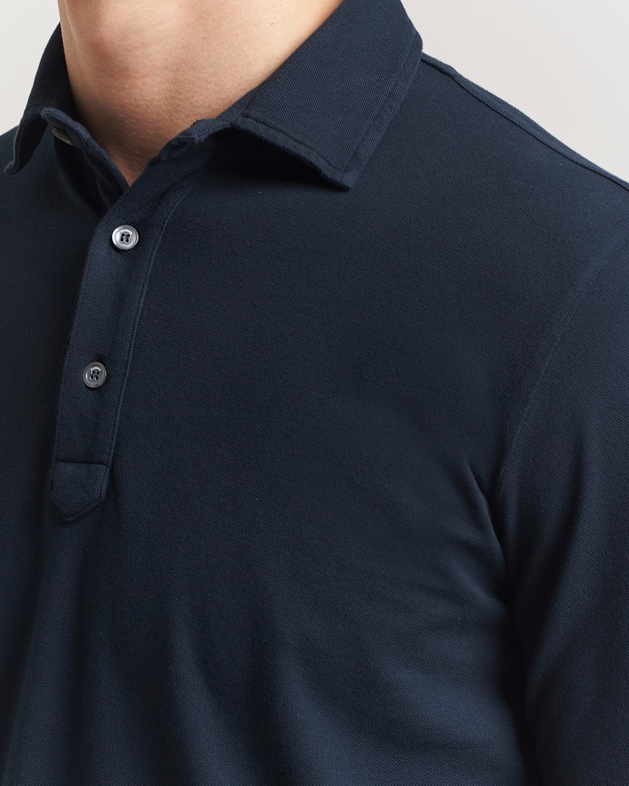 Homme | Pulls Et Tricots | Zanone | Soft Cotton Piquet Long Sleeve Polo Navy