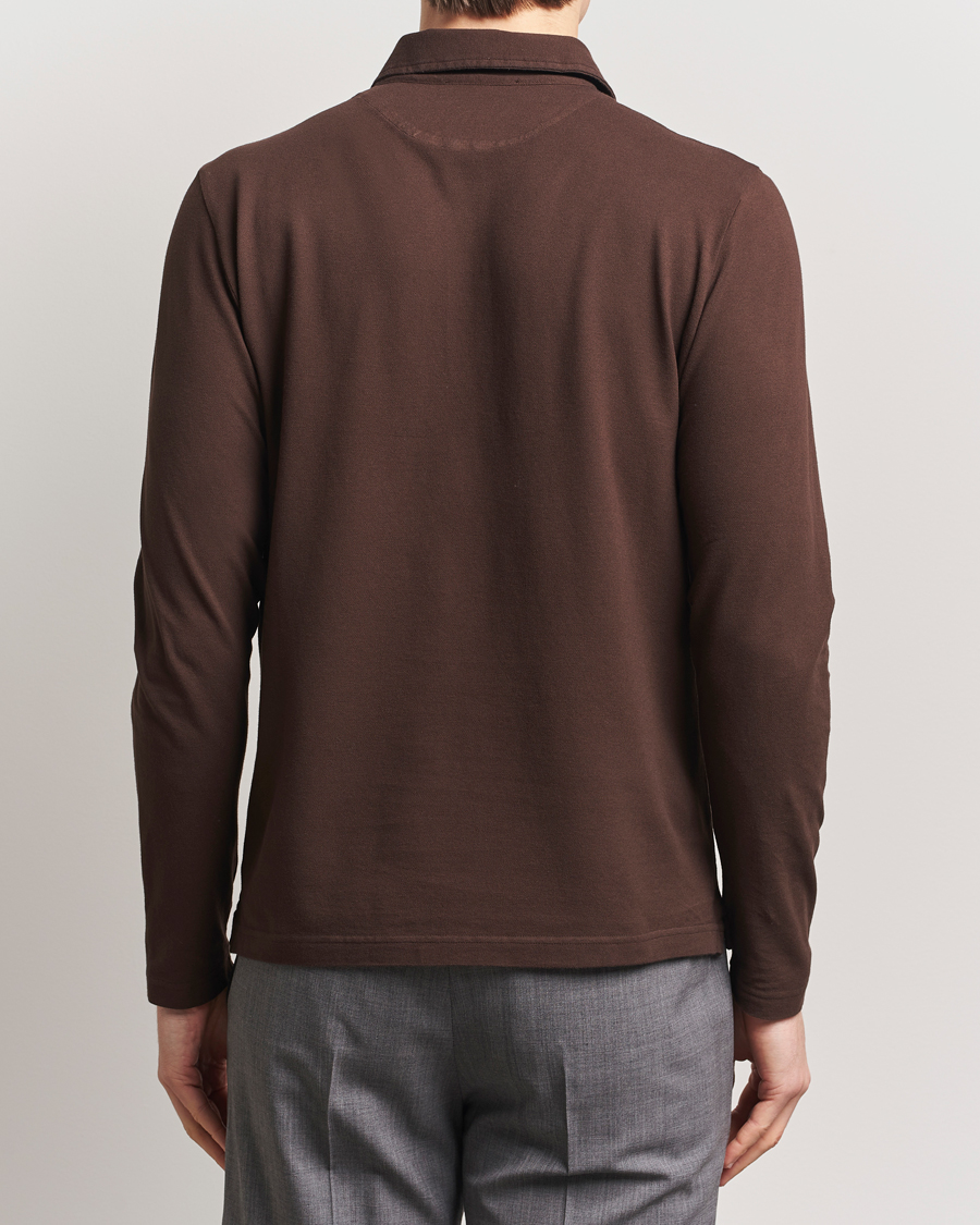 Homme | Pulls Et Tricots | Zanone | Soft Cotton Piquet Long Sleeve Polo Dark Brown