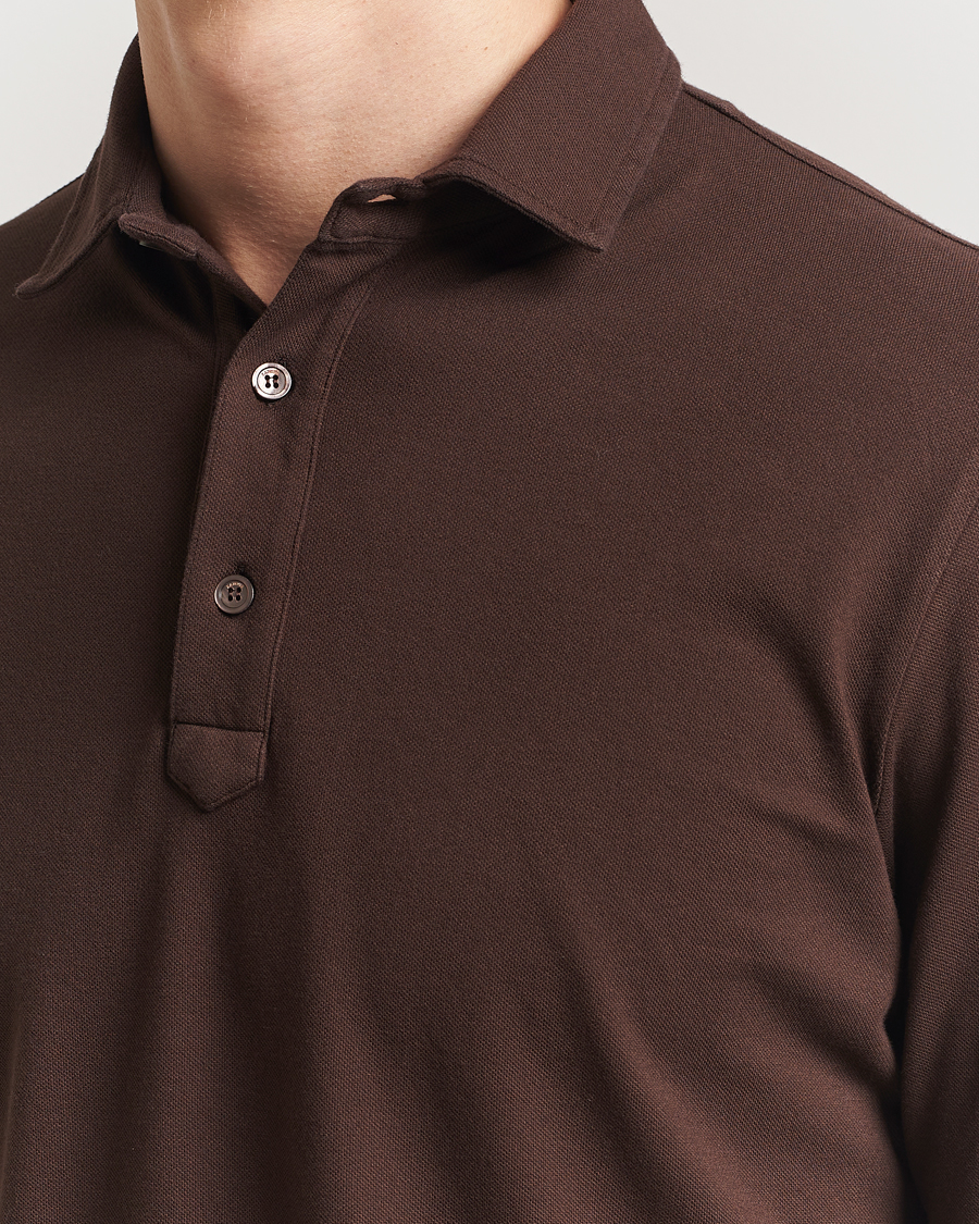 Homme | Pulls Et Tricots | Zanone | Soft Cotton Piquet Long Sleeve Polo Dark Brown