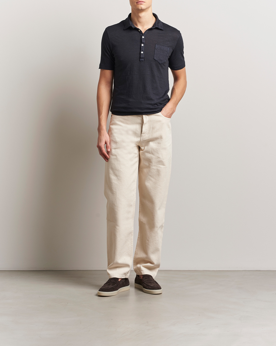 Homme | Polos | Massimo Alba | Filicudi Cotton/Linen Polo Navy