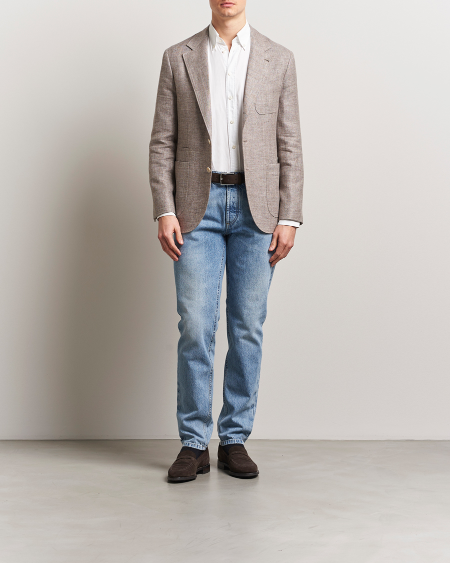Homme | Blazers | Brunello Cucinelli | Single Breasted Linen Blend Twill Blazer Beige