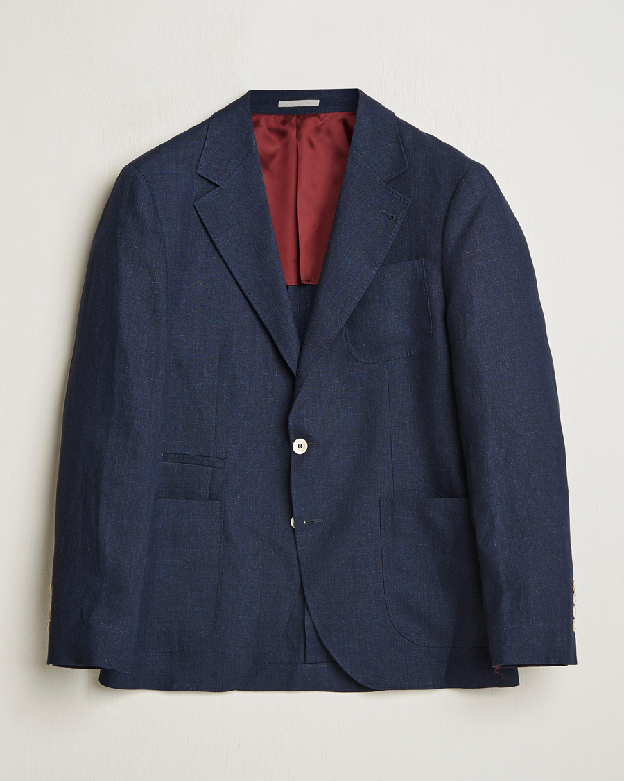 Homme | Blazers | Brunello Cucinelli | Single Breasted Linen Blazer Navy
