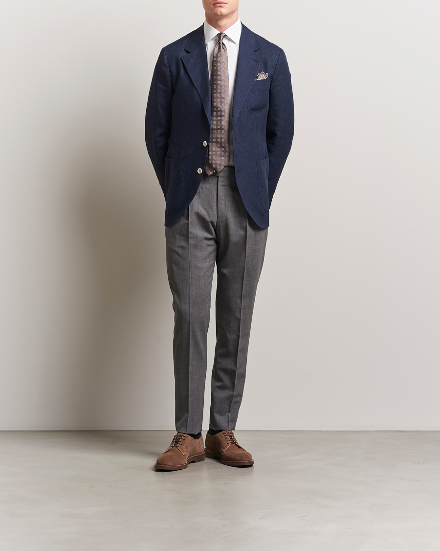 Homme | Blazers | Brunello Cucinelli | Single Breasted Linen Blazer Navy
