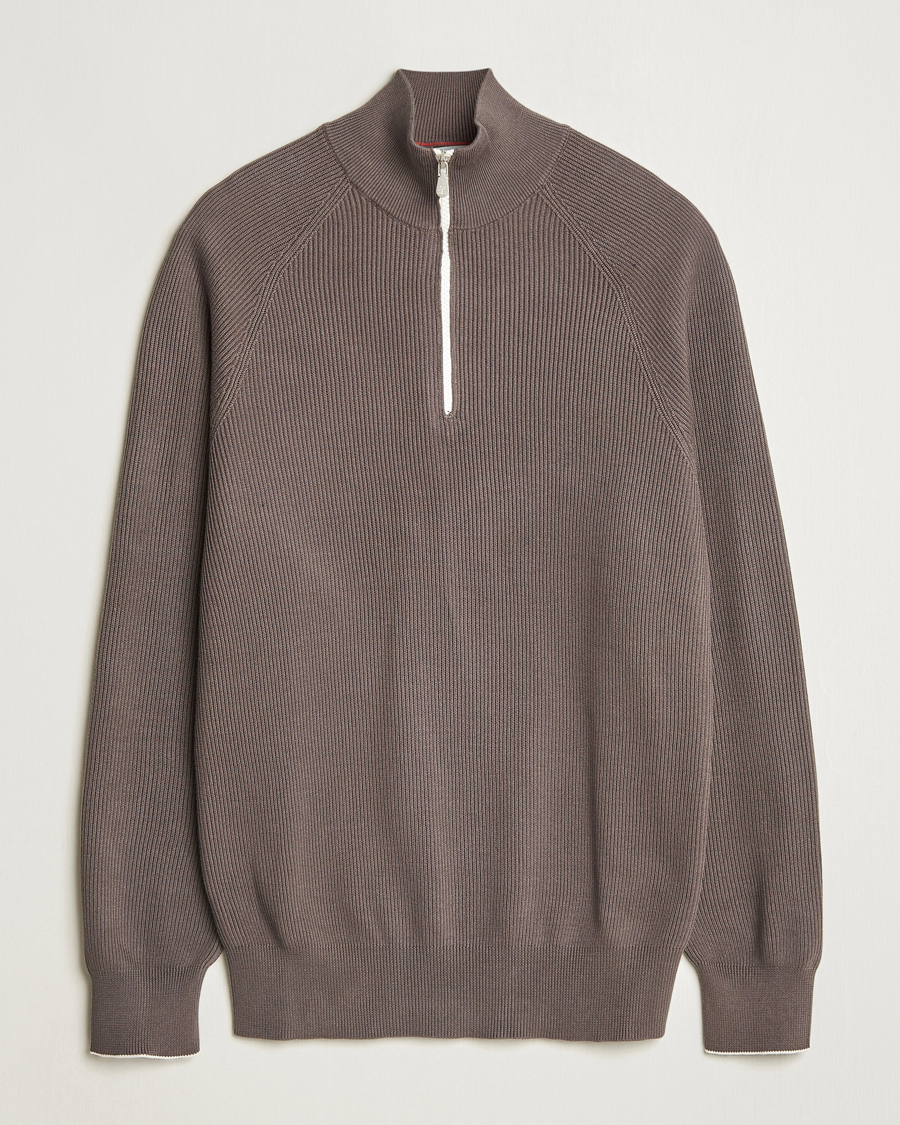 Homme | Pulls Et Tricots | Brunello Cucinelli | Cotton Rib Half Zip Dark Brown