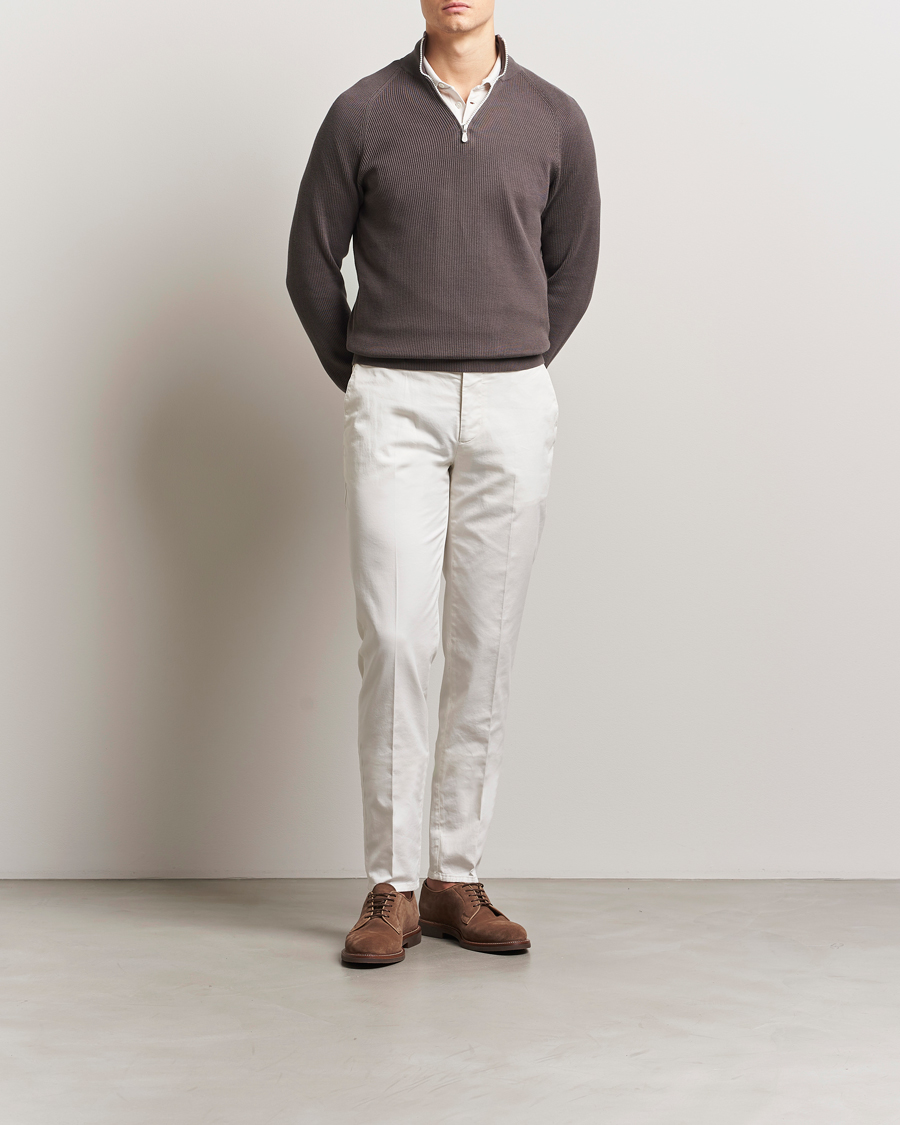 Homme | Pulls Et Tricots | Brunello Cucinelli | Cotton Rib Half Zip Dark Brown