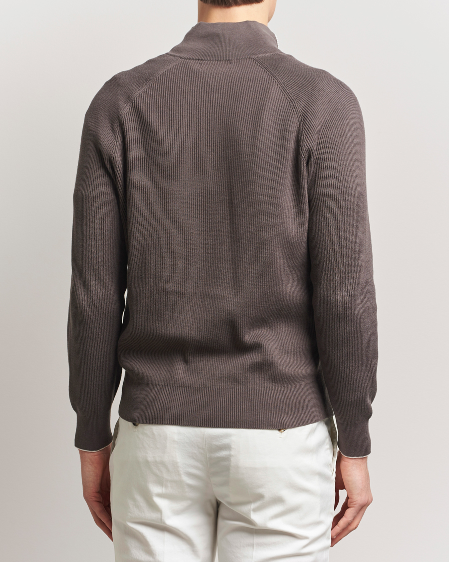 Homme | Pulls Et Tricots | Brunello Cucinelli | Cotton Rib Half Zip Dark Brown