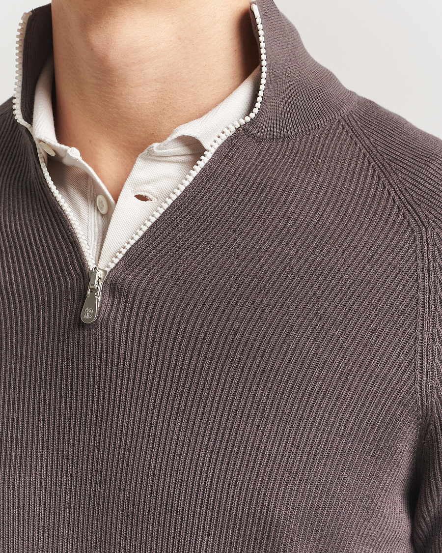 Homme | Pulls Et Tricots | Brunello Cucinelli | Cotton Rib Half Zip Dark Brown