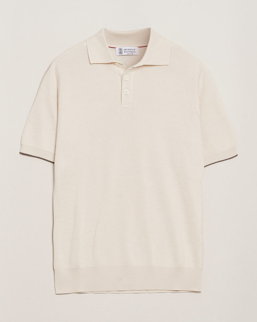 Homme | Polos | Brunello Cucinelli | Cotton Rib Knitted Polo Off White