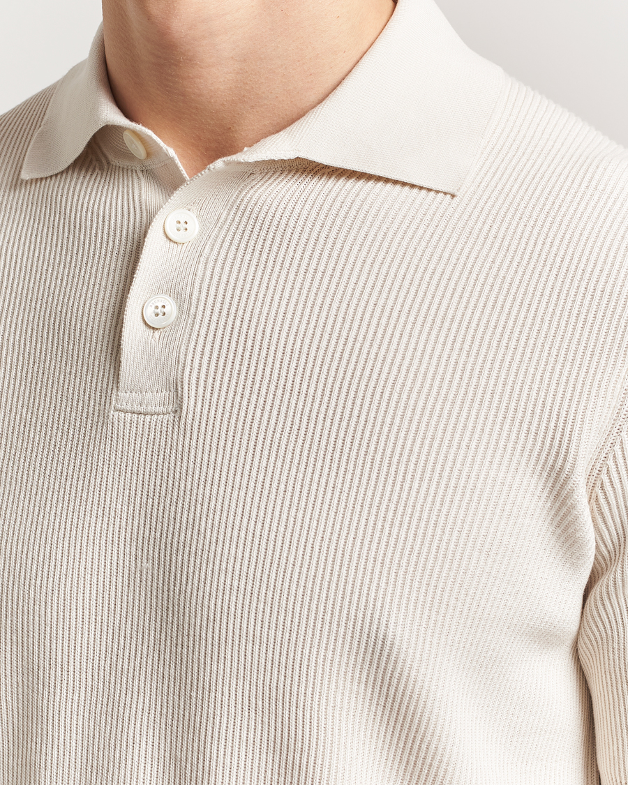 Homme | Polos | Brunello Cucinelli | Cotton Rib Knitted Polo Off White
