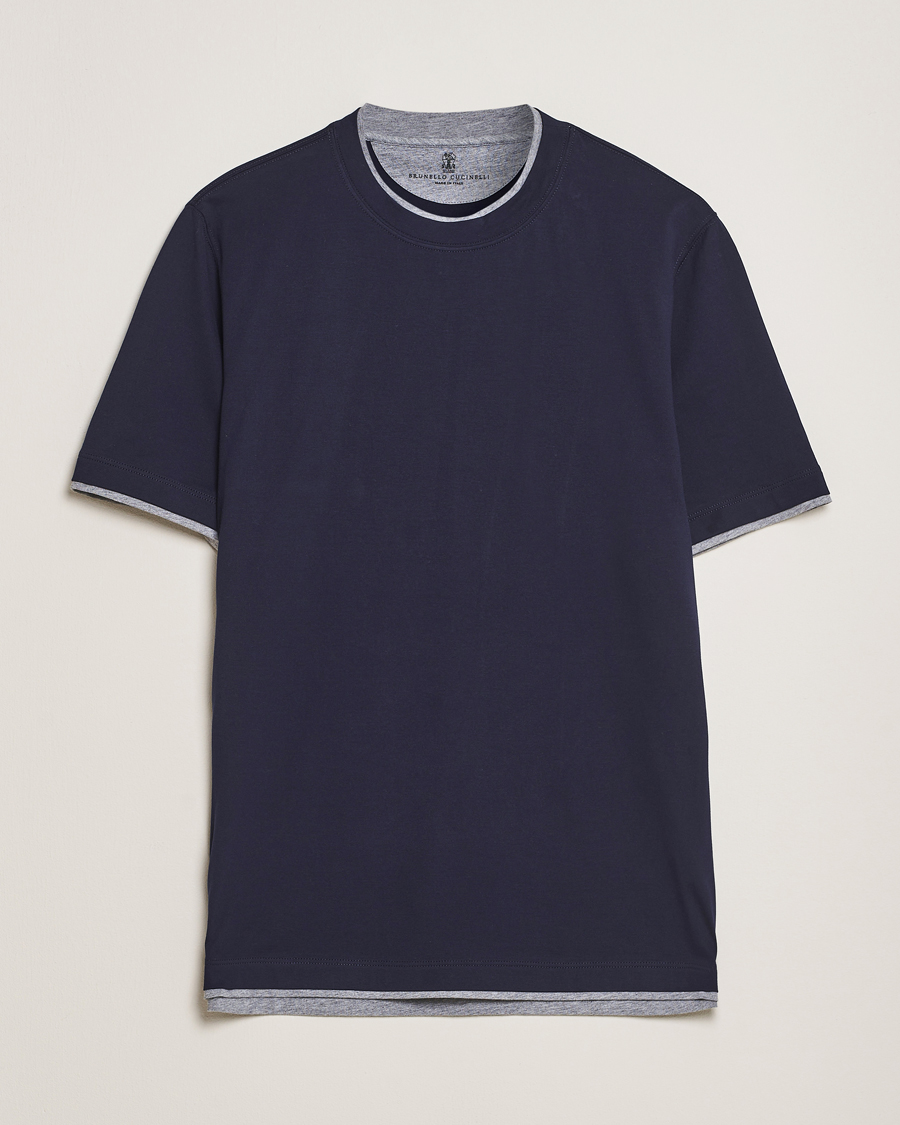 Homme | T-shirts | Brunello Cucinelli | Short Sleeve Contrast T-Shirt Navy