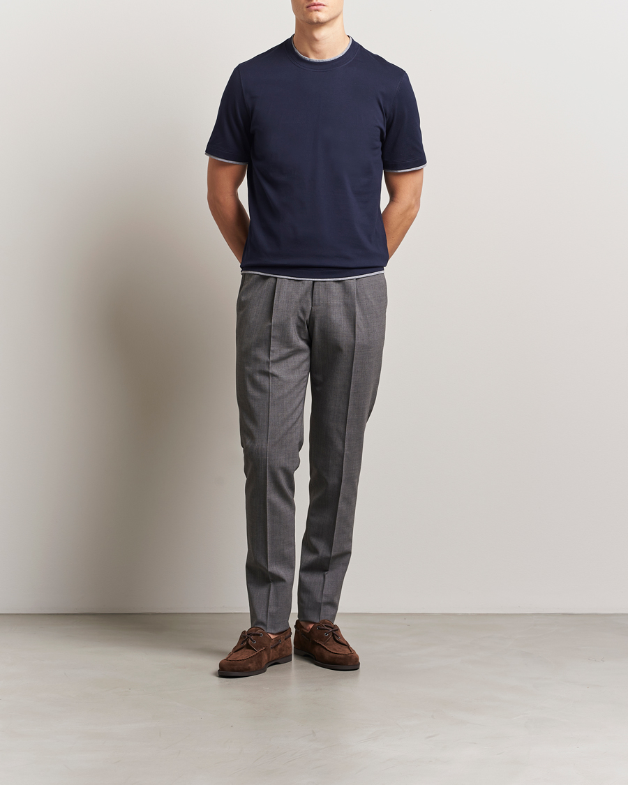 Homme | T-shirts | Brunello Cucinelli | Short Sleeve Contrast T-Shirt Navy