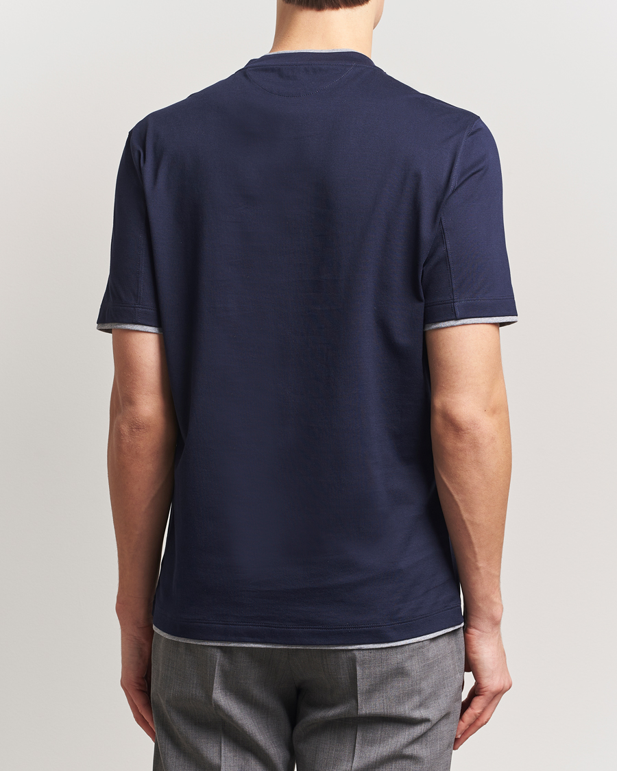 Homme | T-shirts | Brunello Cucinelli | Short Sleeve Contrast T-Shirt Navy