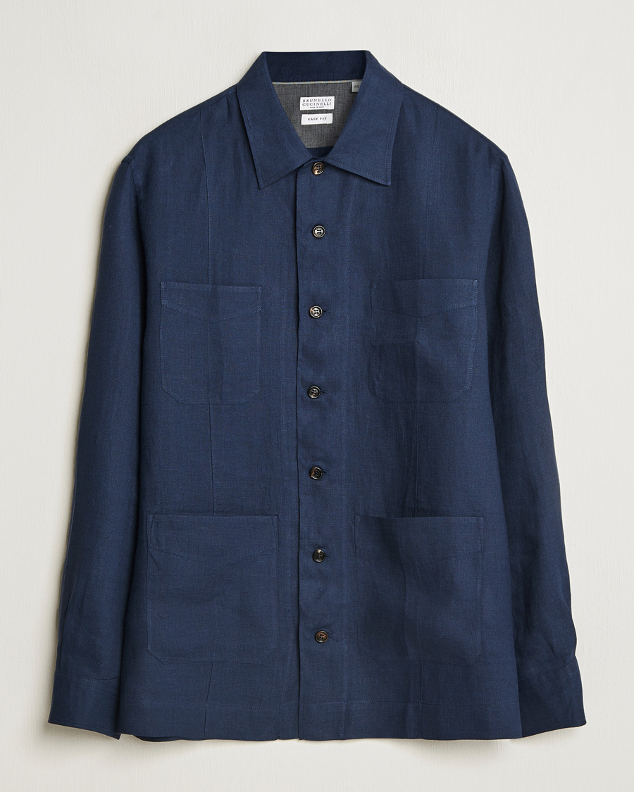 Homme | Manteaux Et Vestes | Brunello Cucinelli | Cuban Linen Shirt Jacket Dark Blue