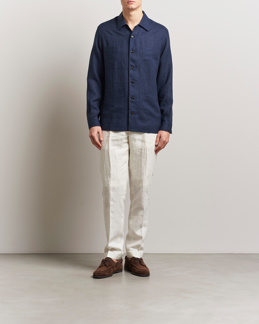 Homme | Manteaux Et Vestes | Brunello Cucinelli | Cuban Linen Shirt Jacket Dark Blue
