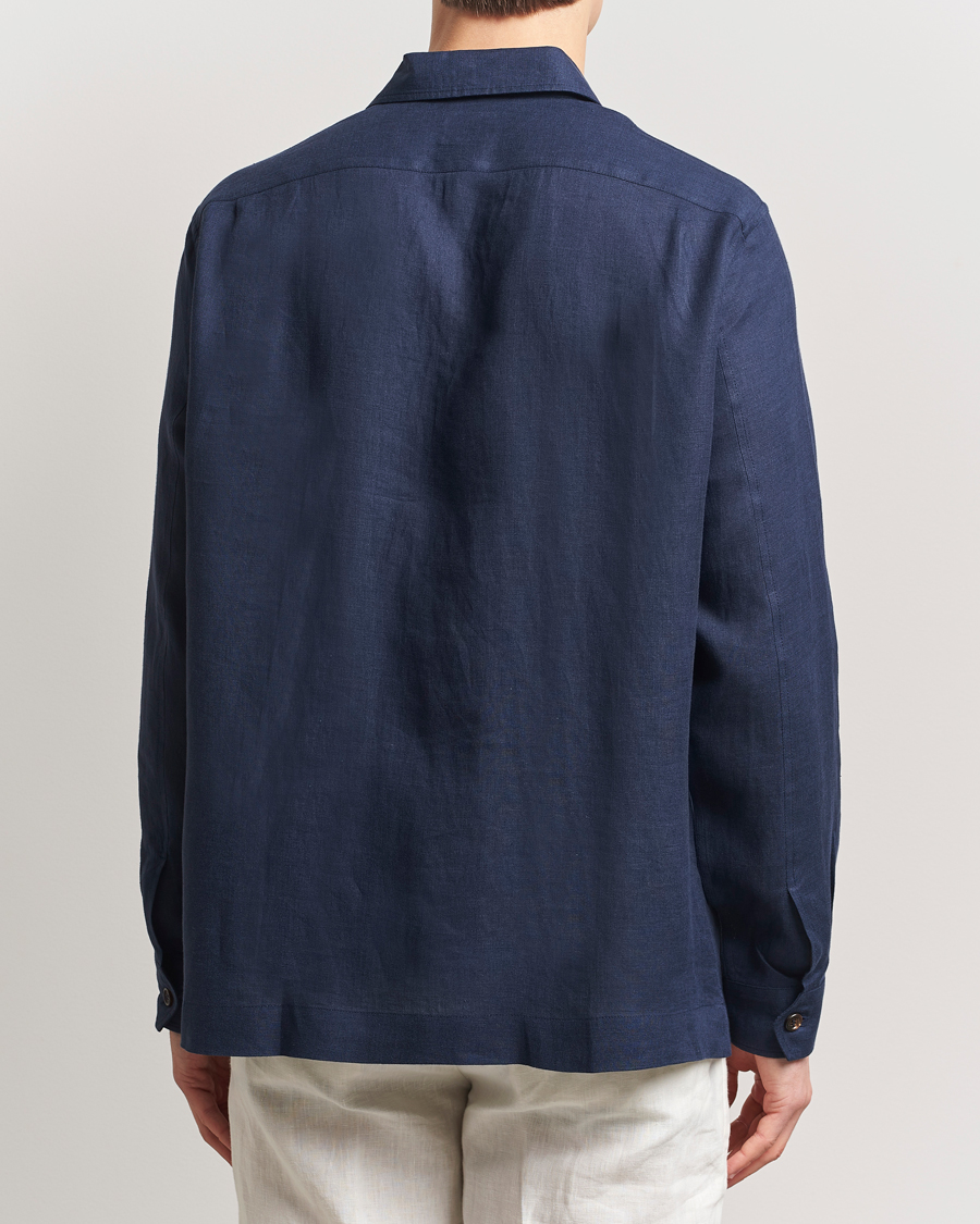 Homme | Manteaux Et Vestes | Brunello Cucinelli | Cuban Linen Shirt Jacket Dark Blue