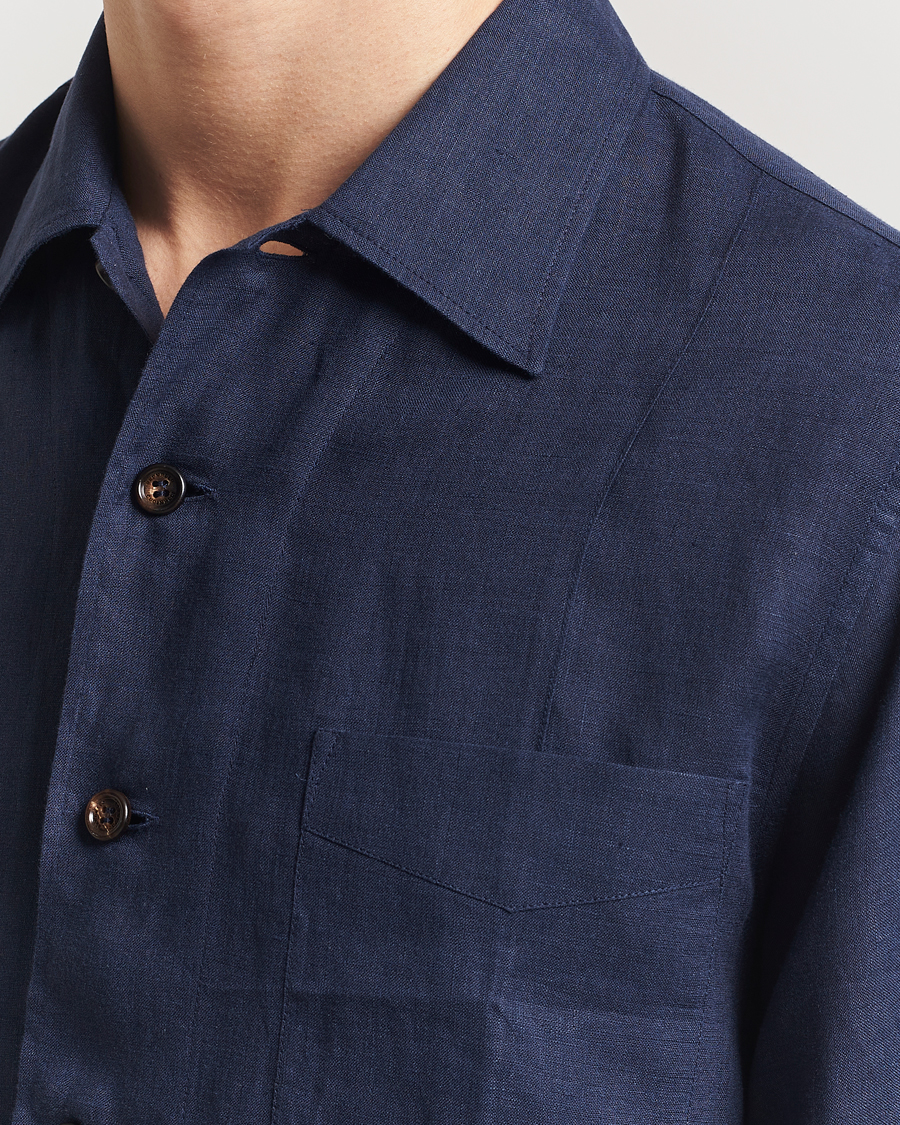 Homme | Manteaux Et Vestes | Brunello Cucinelli | Cuban Linen Shirt Jacket Dark Blue