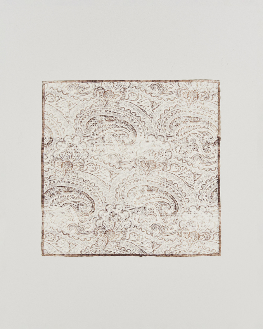 Homme | Brunello Cucinelli Paisley Silk Pocket Square White/Beige | Brunello Cucinelli | Paisley Silk Pocket Square White/Beige
