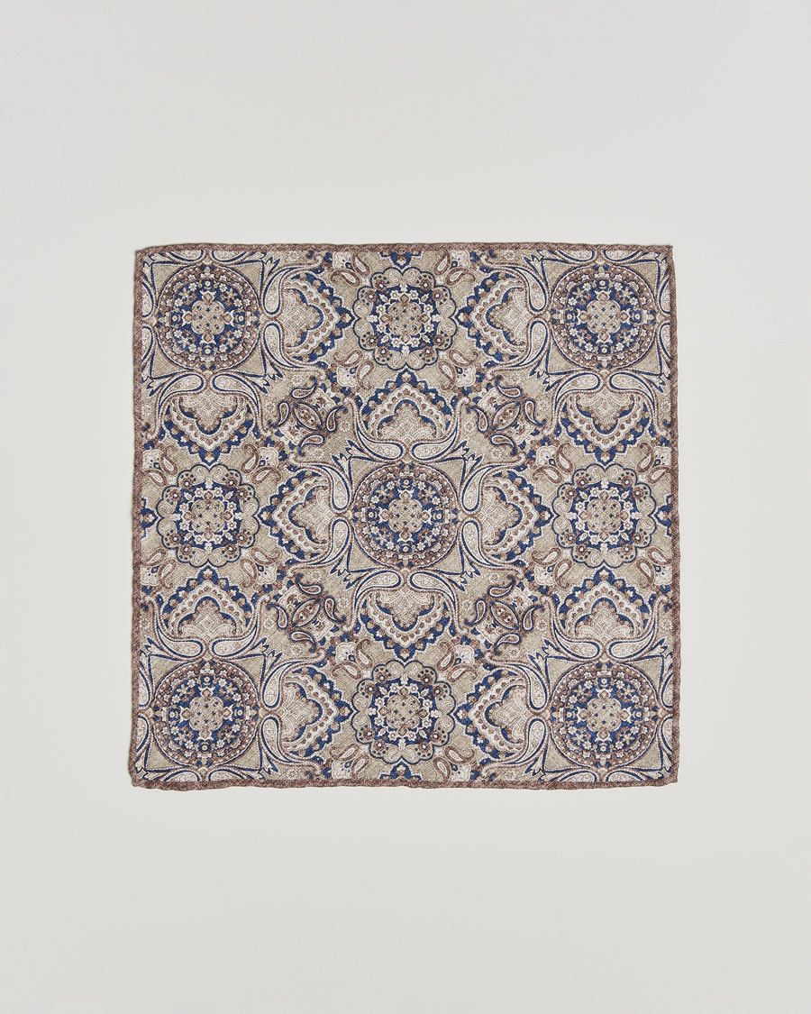 Homme | Brunello Cucinelli Paisley Silk Pocket Square Brown/Blue | Brunello Cucinelli | Paisley Silk Pocket Square Brown/Blue