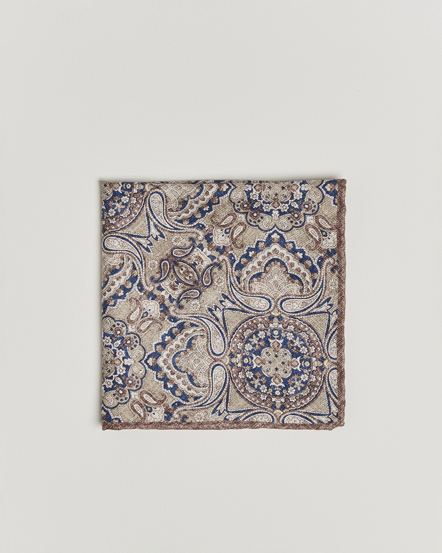 Homme | Brunello Cucinelli Paisley Silk Pocket Square Brown/Blue | Brunello Cucinelli | Paisley Silk Pocket Square Brown/Blue