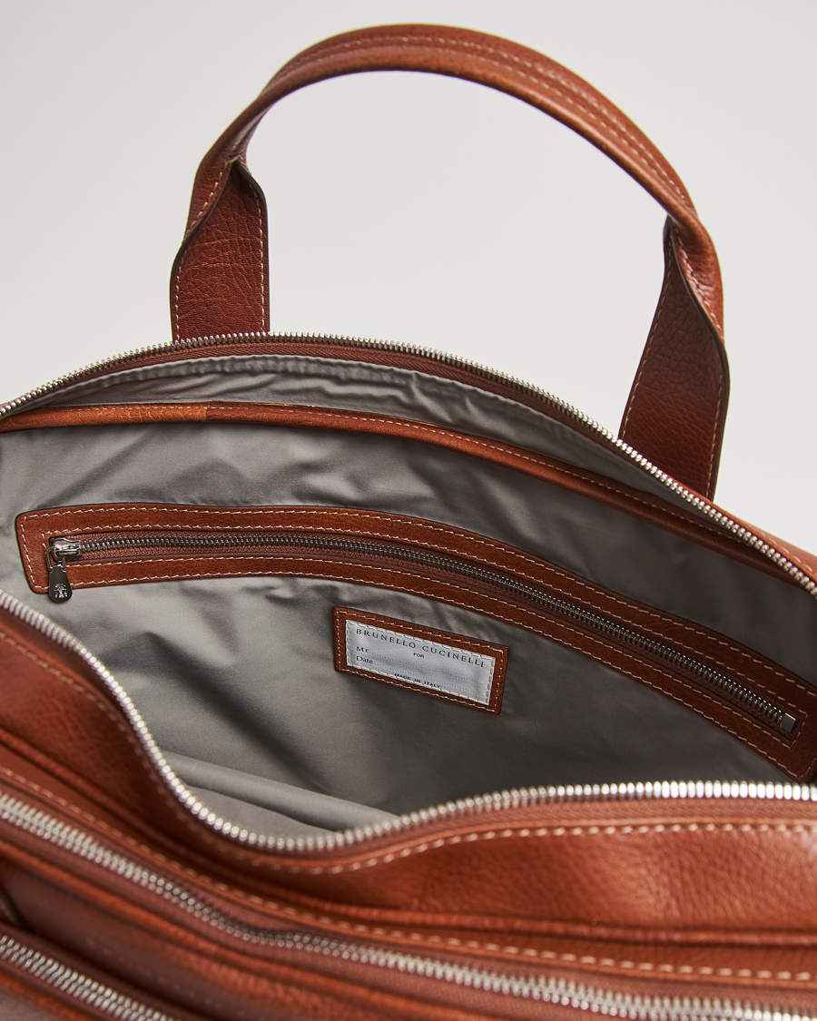Homme | Brunello Cucinelli Grain Leather Briefcase Cognac | Brunello Cucinelli | Grain Leather Briefcase Cognac