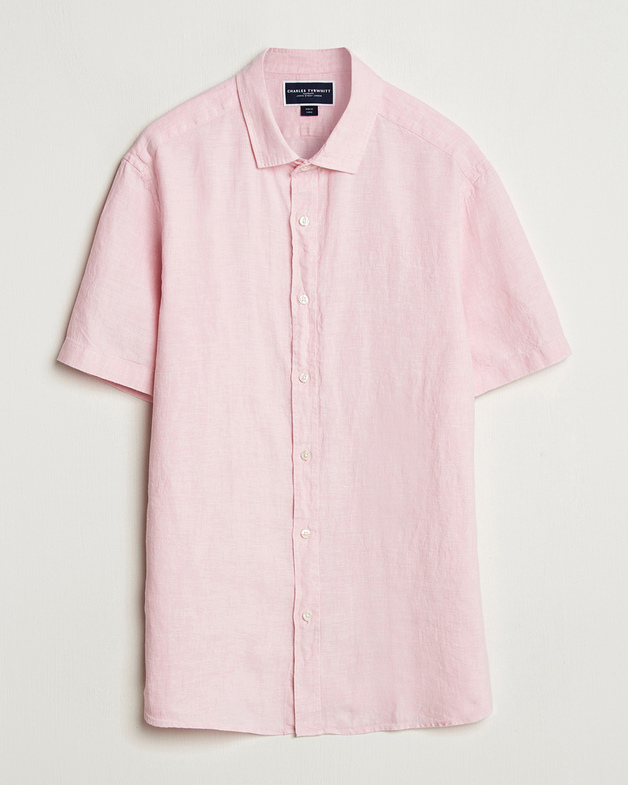 Homme | Chemises | Charles Tyrwhitt | Pure Linen Short Sleeve Slim Fit Shirt Pink