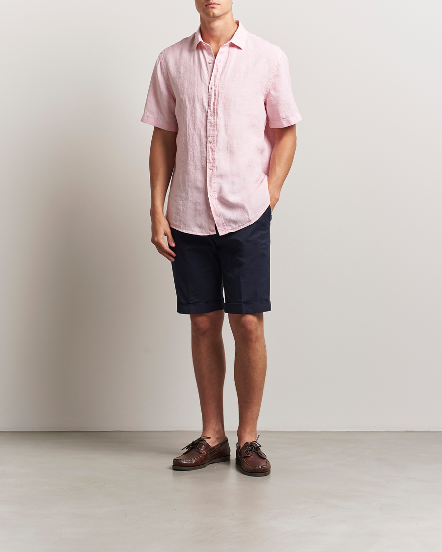 Homme | Chemises | Charles Tyrwhitt | Pure Linen Short Sleeve Slim Fit Shirt Pink