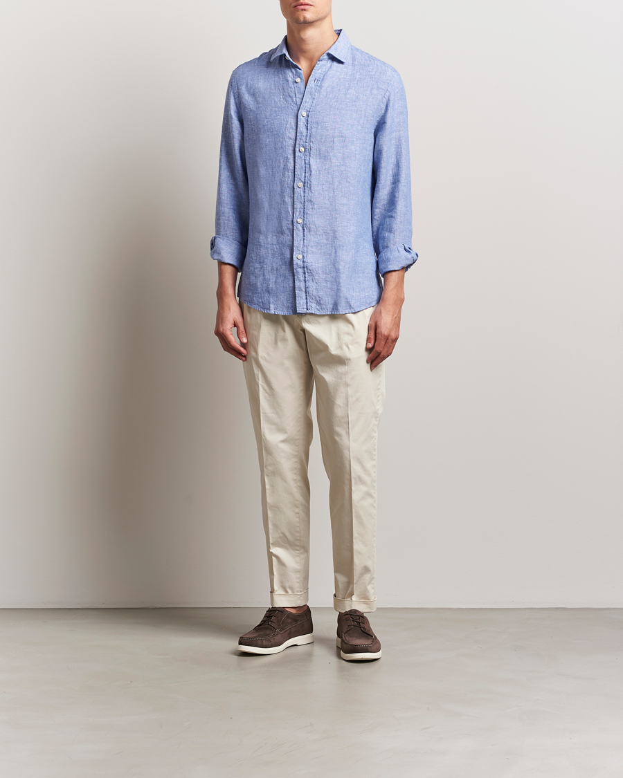 Homme | Chemises | Charles Tyrwhitt | Pure Linen Slim Fit Shirt Cobalt Blue