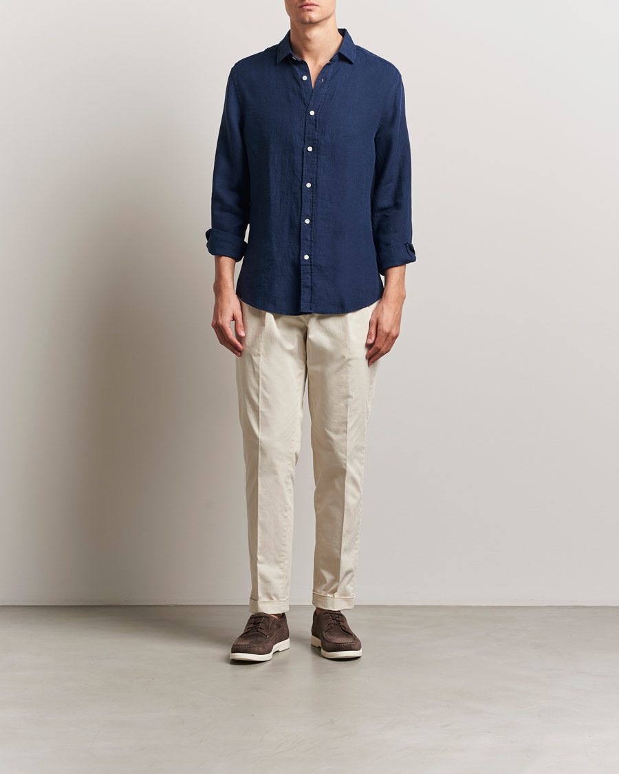 Homme | Chemises | Charles Tyrwhitt | Pure Linen Slim Fit Shirt Navy