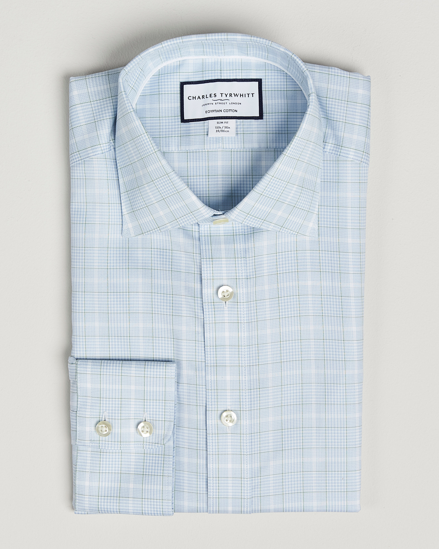 Homme | Chemises | Charles Tyrwhitt | Egyptian Cotton Pow Check Shirt Green/Blue