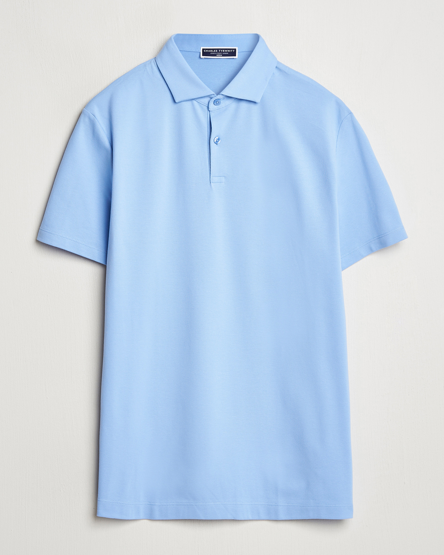 Homme | Polos | Charles Tyrwhitt | Short Sleeve Cotton Pique Polo Cornflower Blue