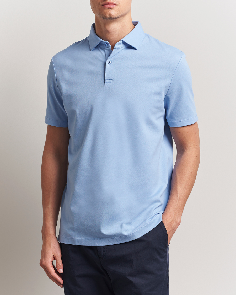 Homme | Polos | Charles Tyrwhitt | Short Sleeve Cotton Pique Polo Cornflower Blue