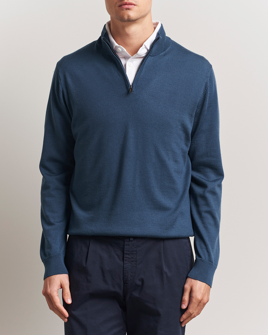 Homme | Pulls Et Tricots | Charles Tyrwhitt | Pure Merino Zip Neck Jumper Petrol Blue