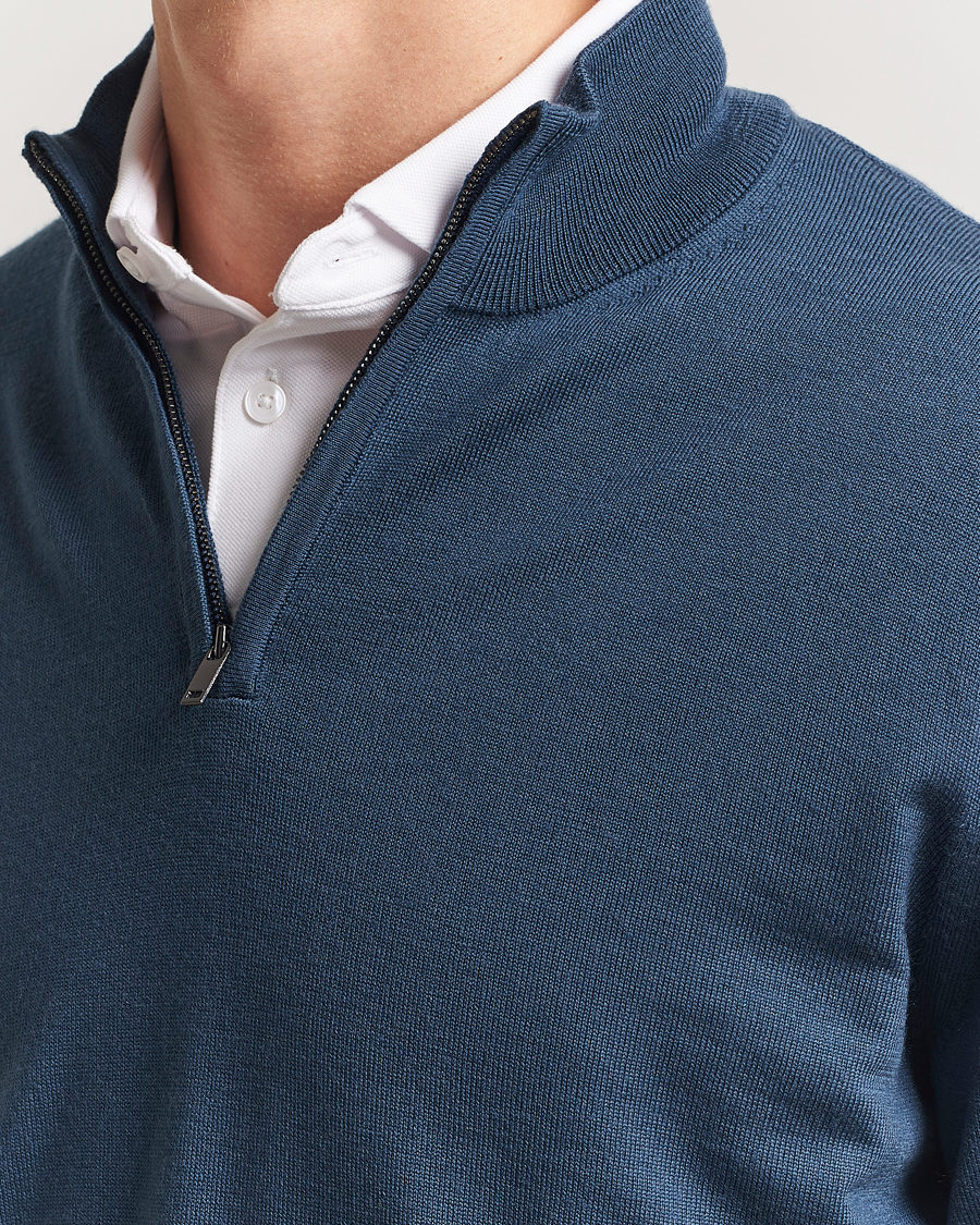 Homme | Pulls Et Tricots | Charles Tyrwhitt | Pure Merino Zip Neck Jumper Petrol Blue