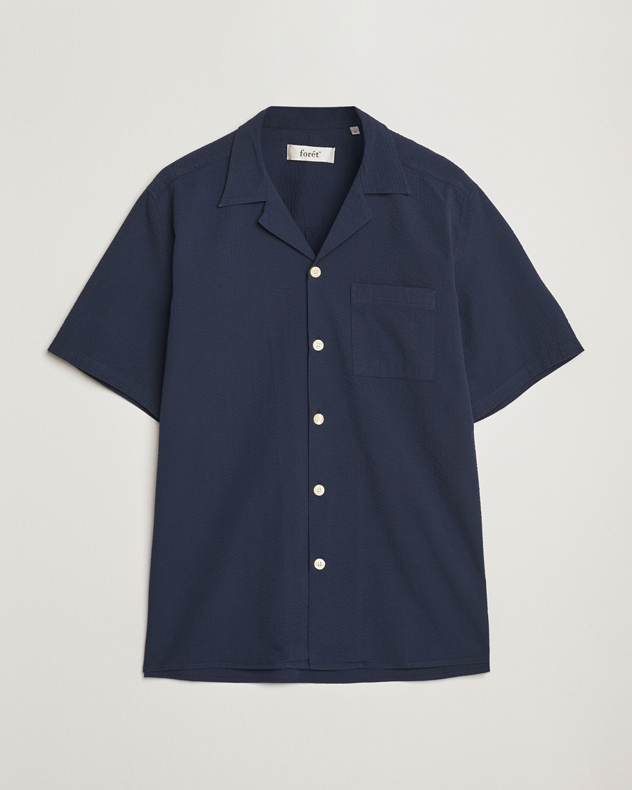 Homme | Chemises | Forét | Hush Short Sleeve Seersucker Shirt Navy