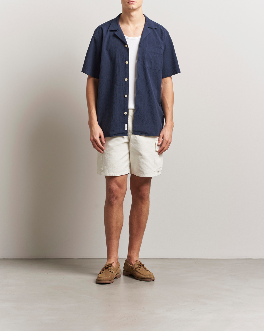 Homme | Chemises | Forét | Hush Short Sleeve Seersucker Shirt Navy
