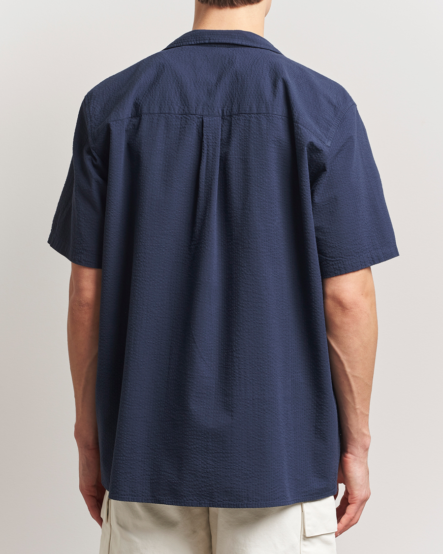 Homme | Chemises | Forét | Hush Short Sleeve Seersucker Shirt Navy